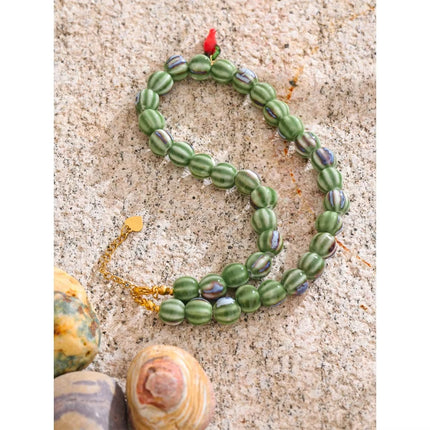 Vacation Fashion Green Ceramic Beads Chain Chilli Drop Handmade Necklace Stylish Unique Tarnish Resistant Trending Jewelry