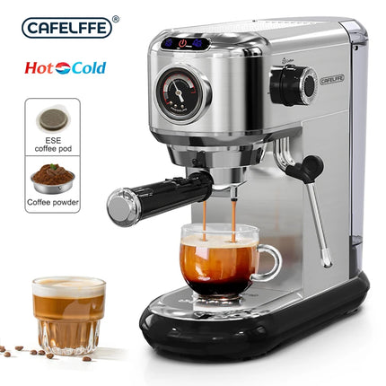 CafeLffe Coffee Maker Cafetera 20 Bar Inox Semi Automatic Super Slim ESE POD& Powder Espresso Cappuccino Machine Hot Water H11