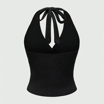 Leopard Printed V-neck Backless Halter Crop Top for Women Summer Sexy Y2K Sleeveless Ruched Top Streetwear