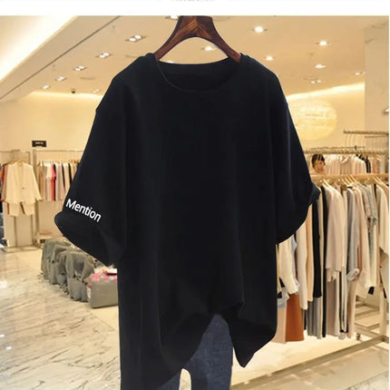 Women Clothing Fashion Solid Letter Print Short Sleeve T-shirt Summer Pure Cotton O-neck Basic Versatile Top Tee Loose Pullovers