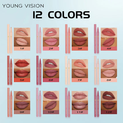 12 color matte liquid lipliner sponge gourd head fog surface bare color waterproof lip glaze red pen