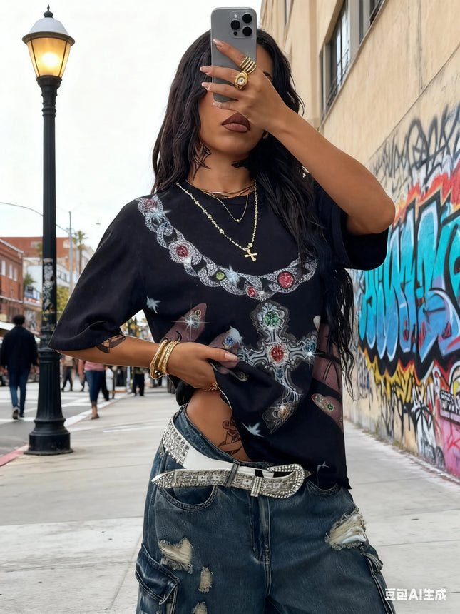 New Women's Fashionable 3D Printed Street Fashion Breathable Quick Drying T-shirt Suitable for Daily Outdoor Sports and Leisure