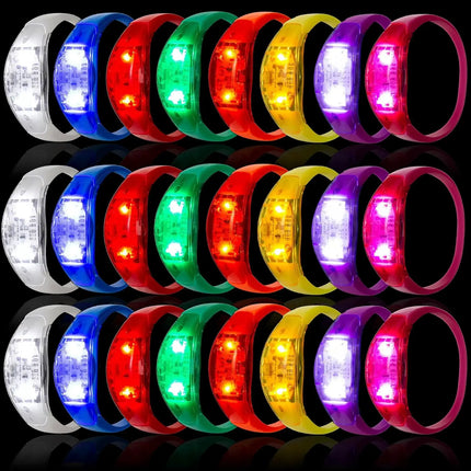 12-240Pcs LED Glow Bracelets Sound Activated Light Up Bracelets for Adults & Kids with Flashing LED Strobe for Night Events