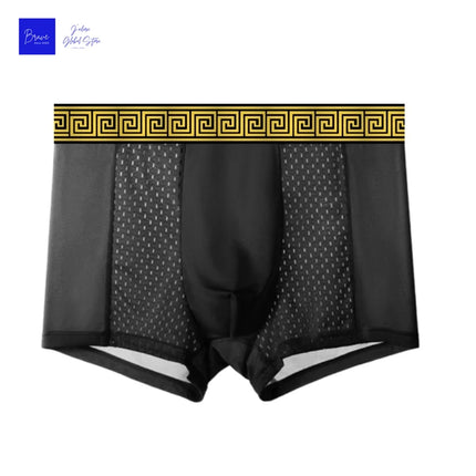 Men's Ice Silk Boxer Briefs Black Gold Baroque Waistband Breathable Quick-Dry Sports Trunks Plus Size 6XL Summer Cool Underwear
