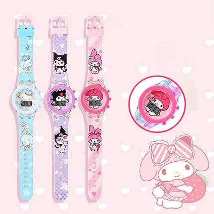 Anime Flash Light Hello Kitty Kids Watches For Girls Cartoon Spiderman Children Watch Boys Student Digital Clock Toys Gifts