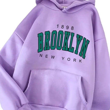 Spring and Autumn Winter New Fleece Loose Women's Hoodie Hot Selling Brooklyn Printed Couple Hoodie Sweatshirt Coat