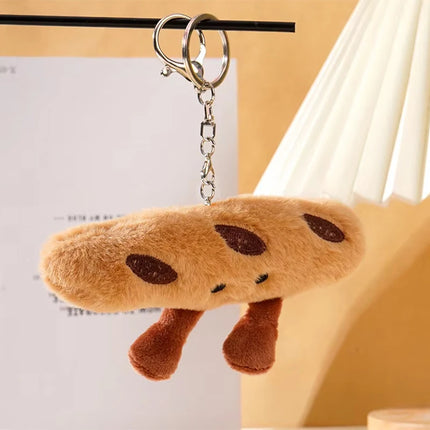 New Creative Plush Keychain Cartoon Baguette/Croissant Design for Car Keys Bag Charm Cute Girl Gift Croissant Keychain Pendant