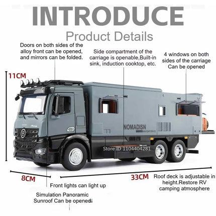 1:18 Off-road RV Diecast Models Alloy Toys Cars Folding Rearview Mirror Doors Opened  with Sound Light Vehices Birthday Surprise