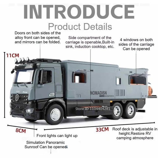 1:18 Off-road RV Diecast Models Alloy Toys Cars Folding Rearview Mirror Doors Opened  with Sound Light Vehices Birthday Surprise
