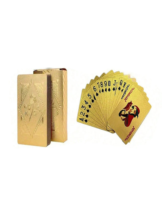 1 A PaIr 0f Rose Waterproof Plastic Poker Cards,Golden Foil Playing Cards For Party Game,(Golden/Black/),Gaming Gift Playing