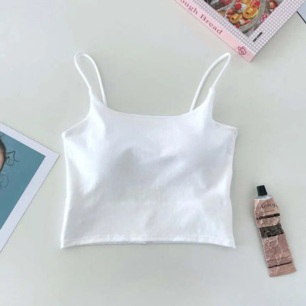 New Women's Tank Tops: Sexy Hollow Back Camisole with Chest Pad, Summer Basic Elastic Tank Top, One-Piece Vest, Casual Short Crop Tops