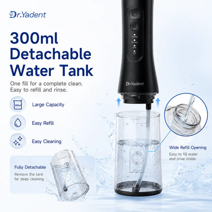 Dr.Yadent YD06 Cordless Oral Irrigator WaterFlosser 300ML Portable Water Jet USB-C Fast Charge 7 Nozzles 4 Modes IPX7 Waterproof
