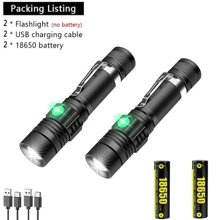 Ultra Bright LED Flashlight Rechargeable Aluminum Alloy Lamp with Clip Portable T6 Tactical Torch Outdoor Camping Hiking Cycling