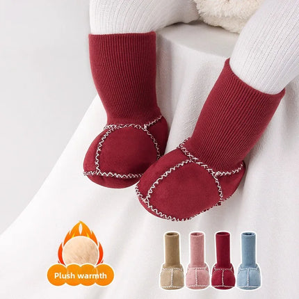 Baby Suede Leather Thick Shoes Infants Winter Plush Warm Booties Fur Girls Booties Unisex Sheepskin Kids Boy Floor First Walkers