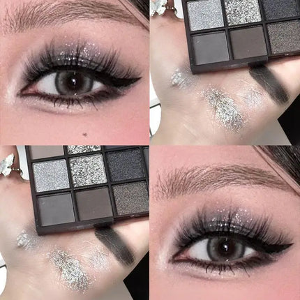 25 Colors Black Grey Smokey Eyeshadow Palette, Matte Black White Gray Silver Smoky Eye Shadow, Black Eyeshadow Makeup Goth Look