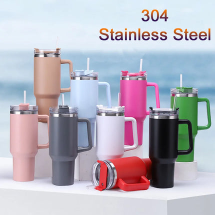 Mug Tumbler 40oz with Straw Handle Coffee Insulated 304 Stainless Steel Car Cup Keeps Cold Beer with Lids Tumbler Thermos Cup