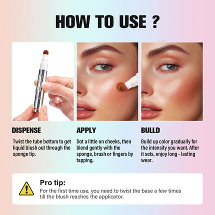 Cheek Blusher All-Day Liquid Blush Long-Lasting Buildable Ultra-Blendable Blush Liquid New Sponge Applicator Cheek Stain Makeup