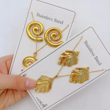 3/6/8/10/12Sets Fashion Stainless Steel Earrings Necklace Set For Women Mix Style Elegant Flowers Heart Geometry Jewelry Party