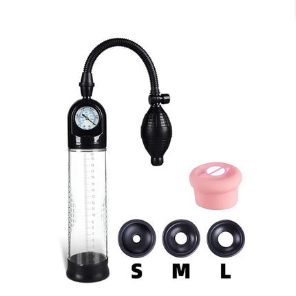 Adult Male Vacuum Pump Kit, Manual Enlargement Trainer with Clear Cylinder, Comfort Rings, Hose and Accessories for Performance
