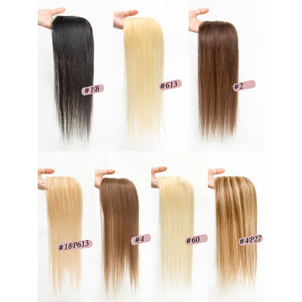 100% Human Hair Toppers Brown Highlight Hairpieces Middle Part Women Hair Topper with Lace Base Clip in Hair Extensions Natural