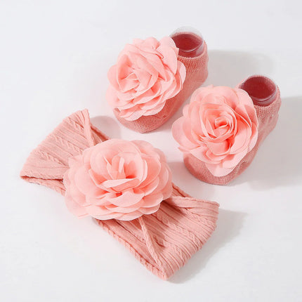 2Pcs Baby Headband Socks Set Baby Girl Flower Headbands Rubber Soles Anti Slip Socks Infant Toddler Turban Girl Hair Accessories