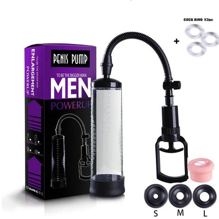 Men's Vacuum Penis Pump-Manual Enlargement Trainer with Silicone Sleeves, Enhanced Erection, Safe Suction, Adult Sex Toy for Men