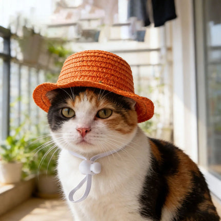 Cute Pet Straw Hat Mini Sun Hat for Cats Dogs Puppy Kitten Outdoor Sun Protection Cap Pet Cosplay Costume Accessories