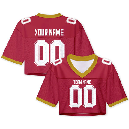 Custom American Football Jersey Crop Top for Women & Girls Plain Sporty Cropped Shirt Personalized Name Number Jerseys Fans Gift
