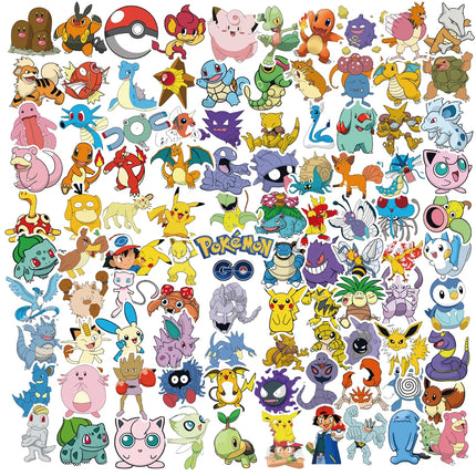 2027   50-100Pcs Pokemon Kawaii Pikachu Stickers Decoration Decals Laptop Skateboard Car Luggage Phone Waterproof Sticker Toy