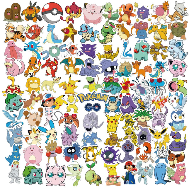 2027   50-100Pcs Pokemon Kawaii Pikachu Stickers Decoration Decals Laptop Skateboard Car Luggage Phone Waterproof Sticker Toy