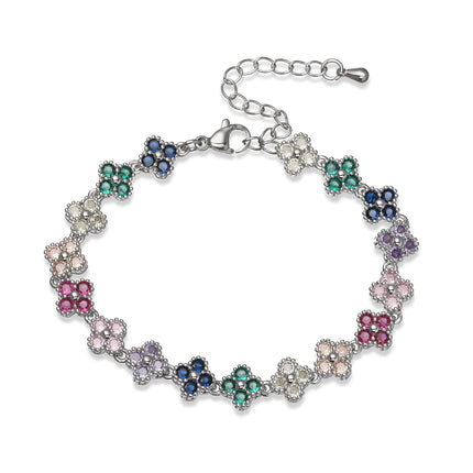 HECHENG, Colorful Flower CZ Stone Copper Metal Bracelet/Necklace with Lobster Clasp, Adjustable, Minimalist Romantic Jewelry