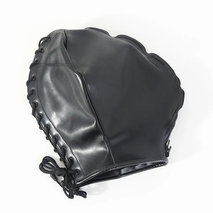Adjustable Size Fetish Double Leather Mask with Zipper for Adult Mysterious Role Play Terror Masquerade Party Mask Hood Costume