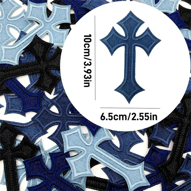 10pcs Lot Cross Patches on Clothes Diy Embroidered Appliques Iron on Patches for Clothing Jeans Stickers Badges (7.0x10.3CM)