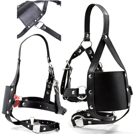 Open Mouth Harness Gag with Silicone Solid Ball Lockable Leather Head Bondage Restraint BDSM Sex Toy Adult Games Erotic Products