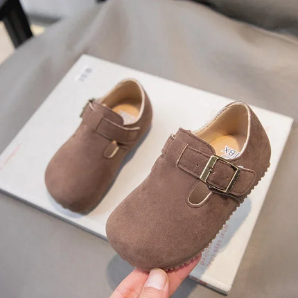 Boys Girls Flat Shoes Retro Non-slip Sweet Kids Moccasins Soft Sole 2024 New Fashion Children Leather Shoes Hook&loop Elegant