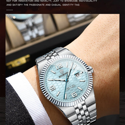 BINBOND Top Brand Quartz Watch For Men Luxury Stainless Steel Waterproof Luminous Watch Fashion Date Display Business Men Watch