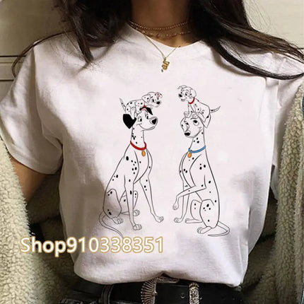 T-shirts Women Anime Tee Kawaii Animal Tshirt Dogs Graphic Cartoon 101 Dalmatian Short-sleeved Female Harajuku Clothes