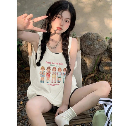 Pure Cotton Sports Tank Top Women's Summer Outdoor Baskeall orm Svel Vest Loose Hanging Ne irt
