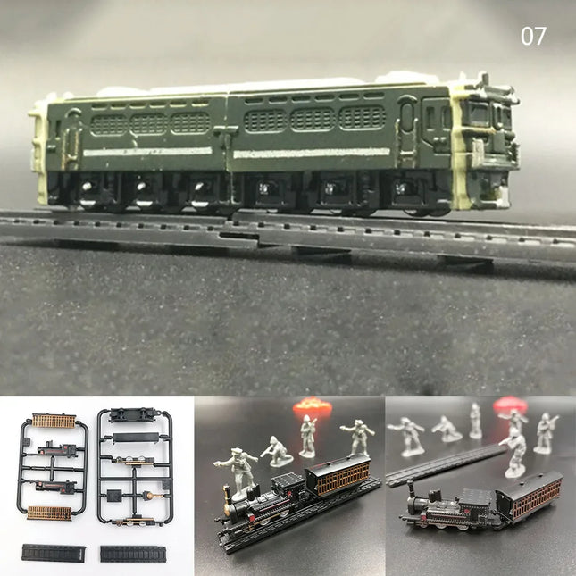 1/200 4D Steam Electric Locomotive Train Model 7cm Mini Plastic Building Kit Sand Table Assembly Toy For Children Gift