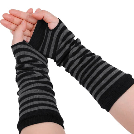 Punk Long Arm Gloves Adjustable Elastic Interval Stripe Fingerless Glove Protective Mittens Winter Nylon Arm Cover Cool Sleeves