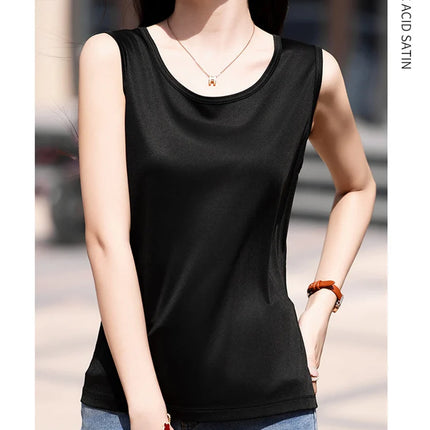 High-End Acetate Fiber Women's Knitted T-shirt with Suspender European Fashion Style Popular Women's Top