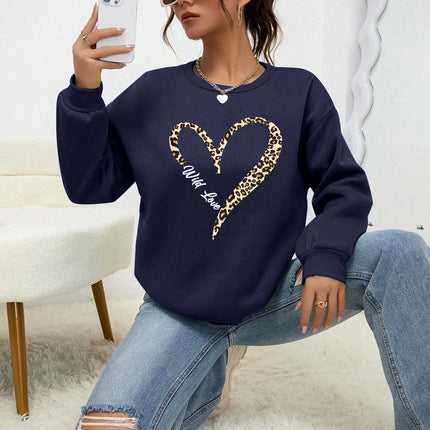Leopard Wild Heart Pattern Print Female Sweatshirt Street Fur-Liner Pullovers Hipster Clothing All-Match Crewneck Tracksuit
