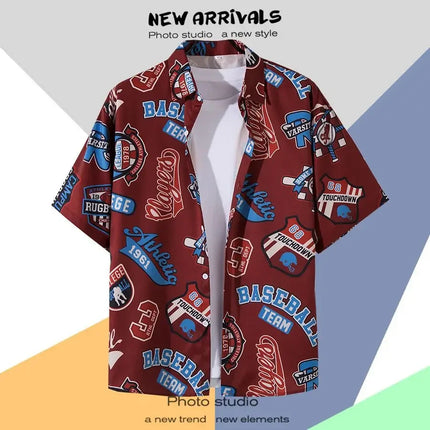 New Summer Casual Short Sleeved Shirt Korean Version Fashionable Men's and Women's Loose Collar Hawaiian Seaside Flower Shirt