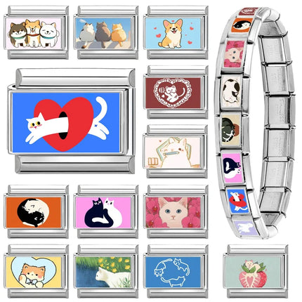 2025 Fashion Lovely Animals Dogs Corgi Cats Pet Italian Charm Fit 9mm Stainless Steel Women DIY Bracelet Gift Jewelry Wholesale