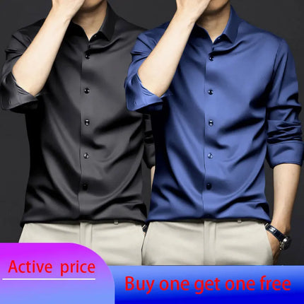 6XL Mens dress black shirts long-sleeved Office Wear Oversize wrinkle-proof non-ironed solid color business casual ice silk