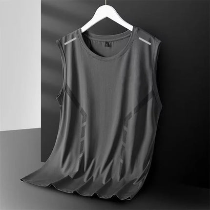 Tank Top Men's Trendy Thin Breathable Quick Drying Sports Casual Wide Shoulder Men's Round Neck Sleeveless T-shirt Trendy