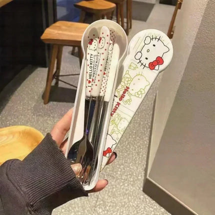 Cartoon Cute High Appearance Chopsticks Spoon Set stainless steel Student Office Worker Portable Tableware Travel