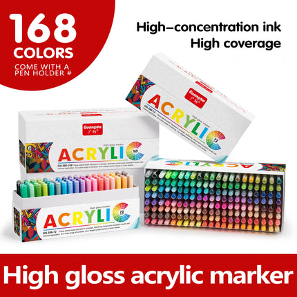 Guangna 168/72 Colors High Gloss Acrylic Marker Pen Set,Hard Headed Drawing Pens,Professional-Grade Paint Pen for DIY Graffiti