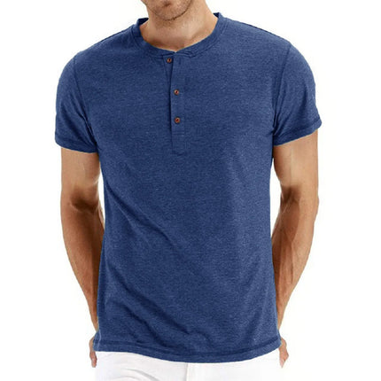 Brand Quality Cotton Men T-shirt Henry Neck Fashion Design Slim Fit Solid T-shirts Male Tops Tees Short Sleeve T Shirt For Men
