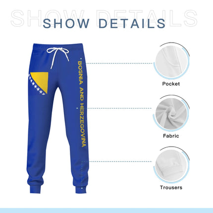 Mens Sweatpants Bosnia and Herzegovina Flag Pants with Pockets Joggers Soccer Football Sports Sweat